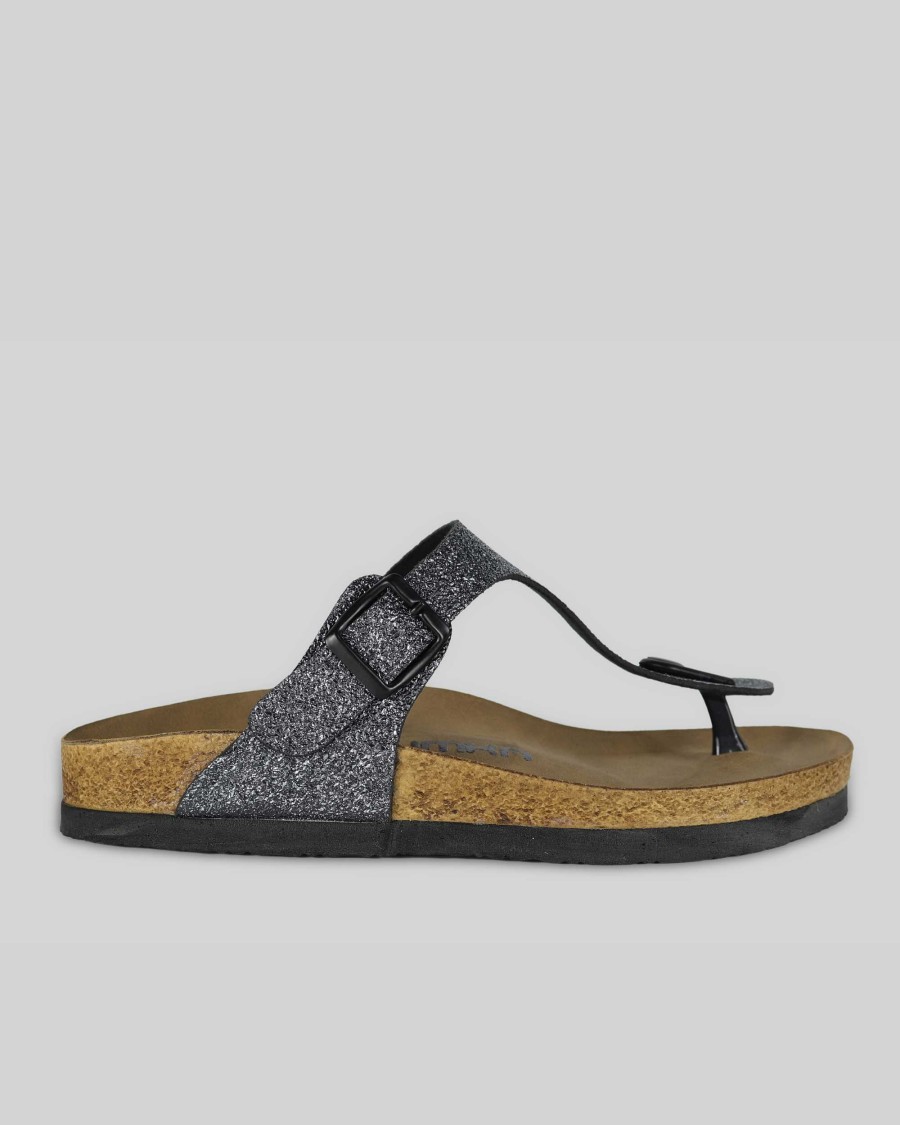 Women Mumka Shoes | Anthracite Glitter Sandals