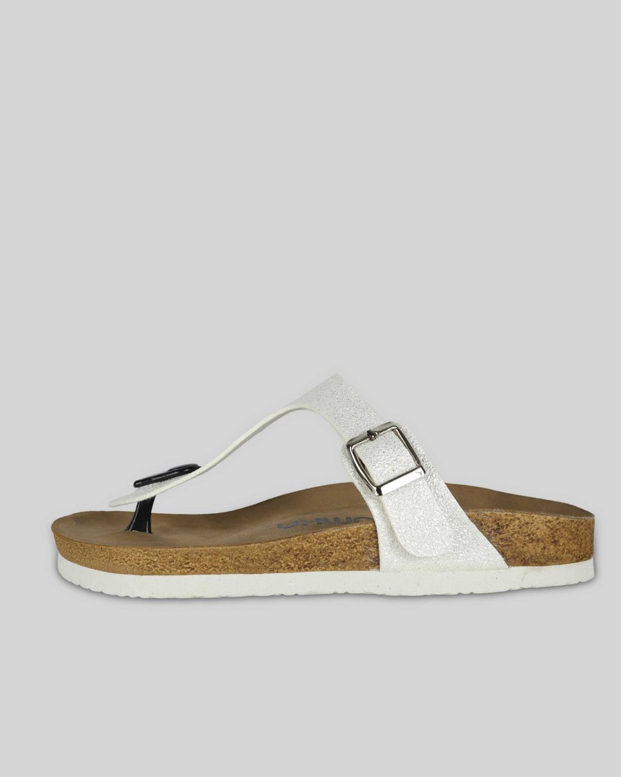 Women Mumka Shoes | White Glitter Sandals