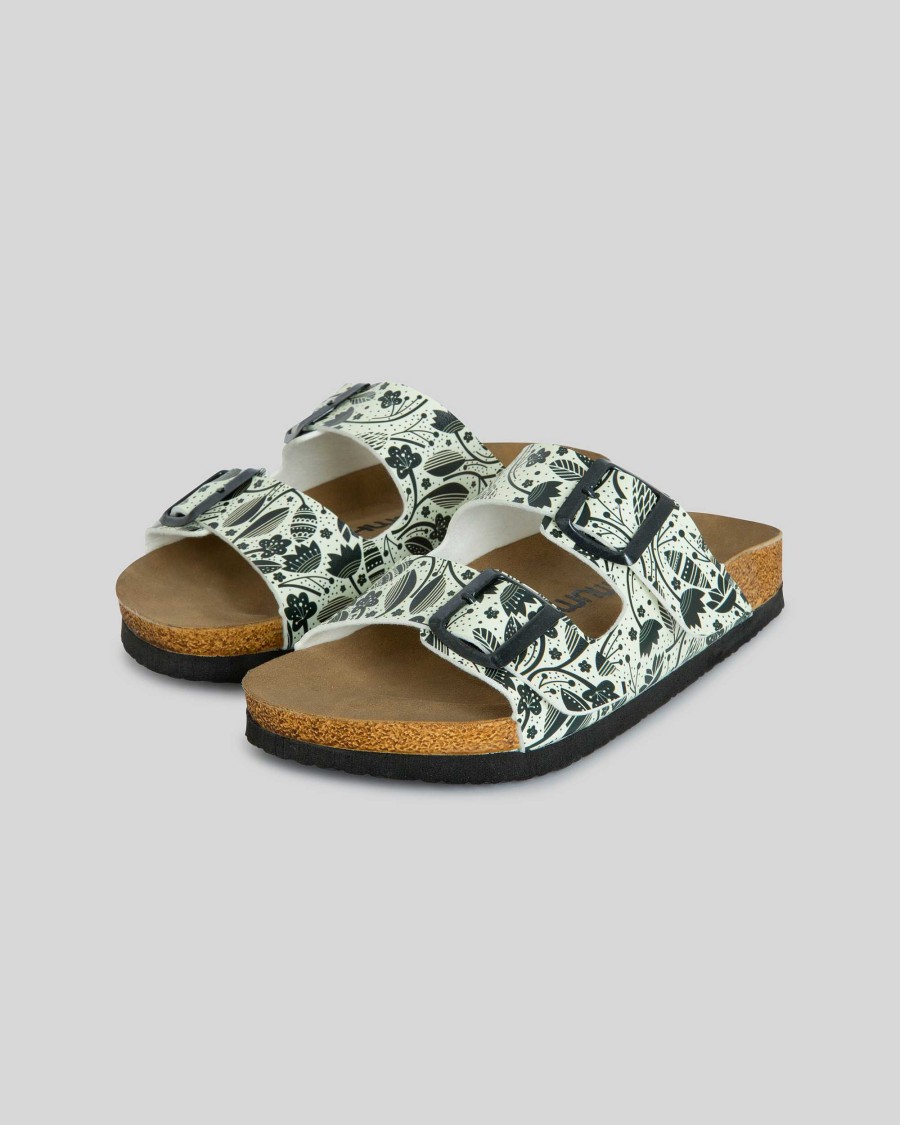 Women Mumka Shoes | Black And White Flower Sandals