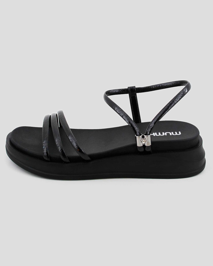 Women Mumka Shoes | Black Platform Sandals