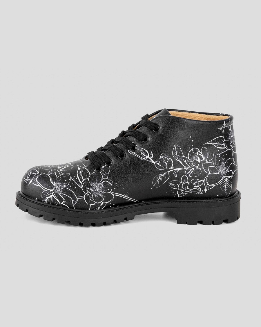 Women Mumka Shoes | Black Flower Ankle Boots