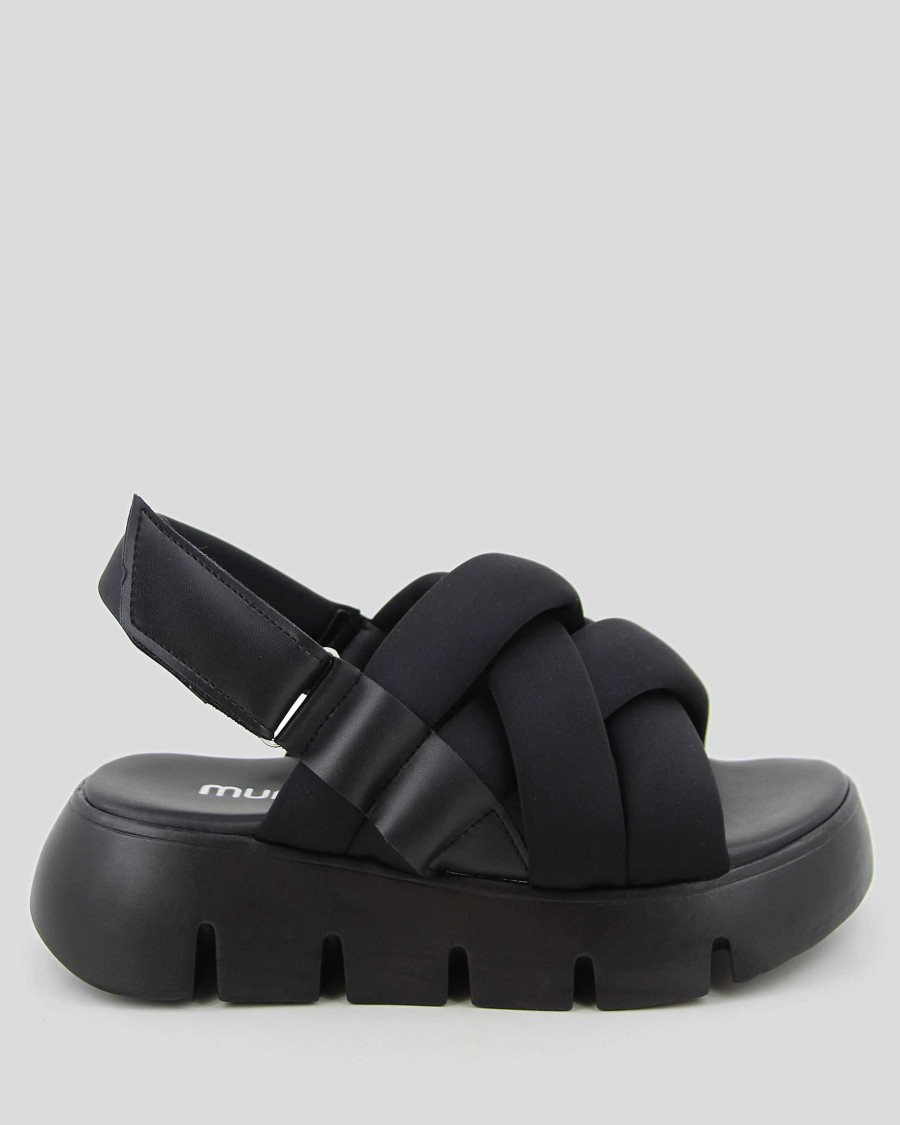 Women Mumka Shoes | Black Cross Sandals