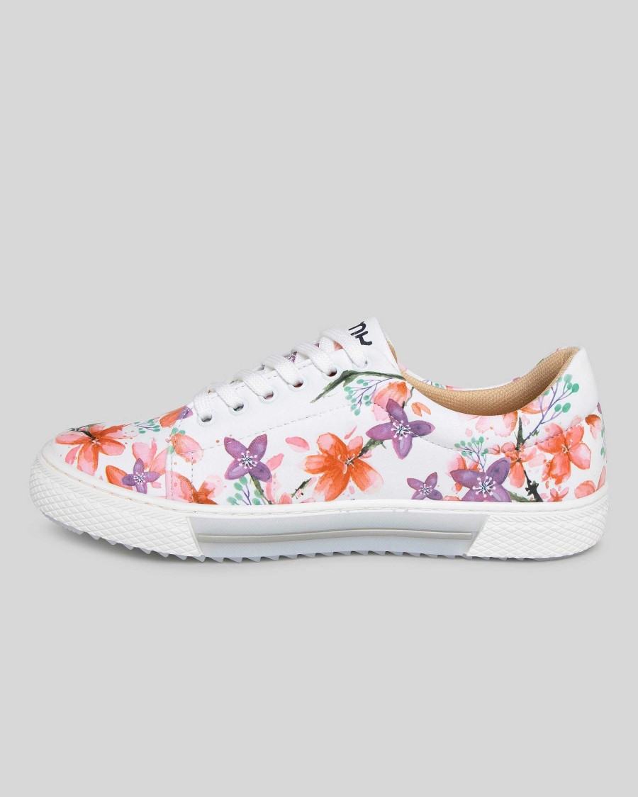 Women Mumka Shoes | Pink And Purple Flowers Shoes (White)