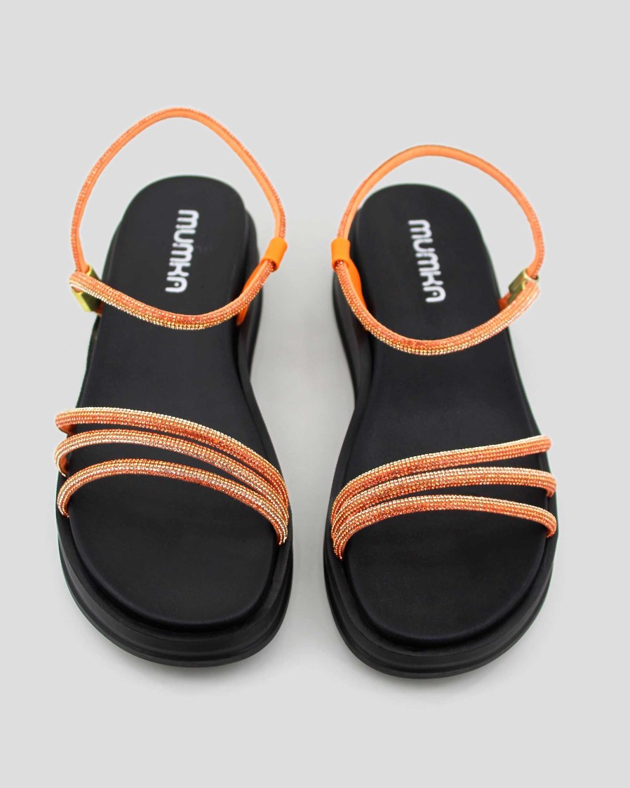 Women Mumka Shoes | Orange Stones Platform Sandals