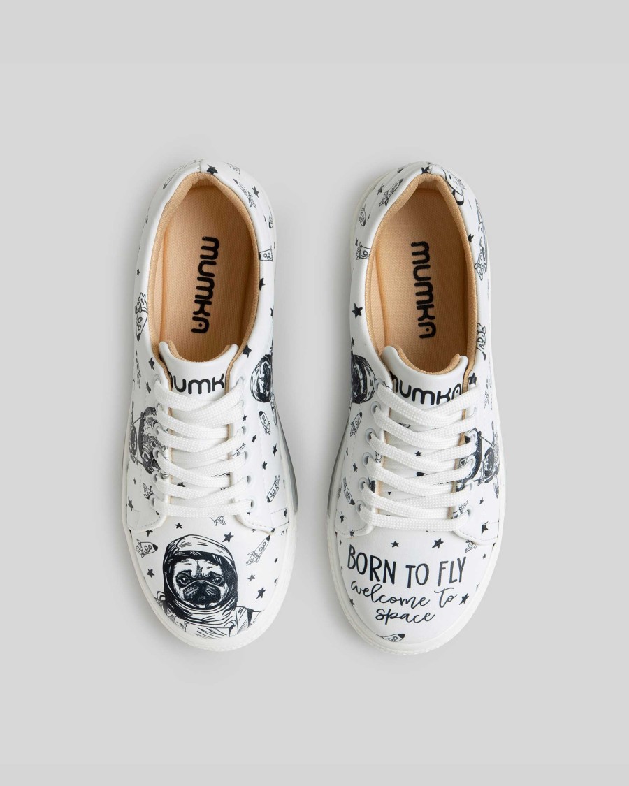 Women Mumka Shoes | The Astronaut Puppy (White) Sneakers