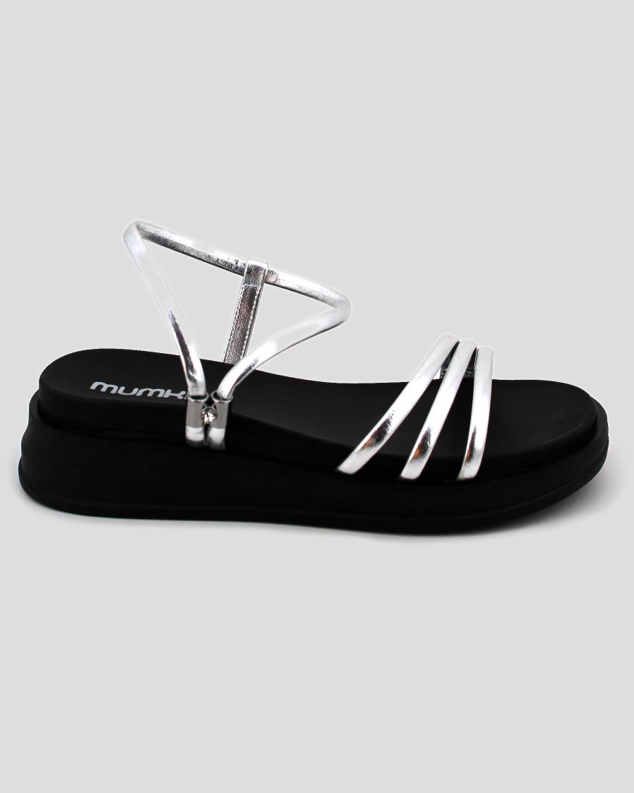 Women Mumka Shoes | Silver Platform Sandals