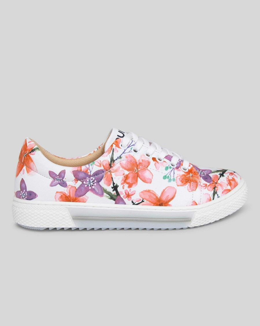 Women Mumka Shoes | Pink And Purple Flowers Shoes (White)