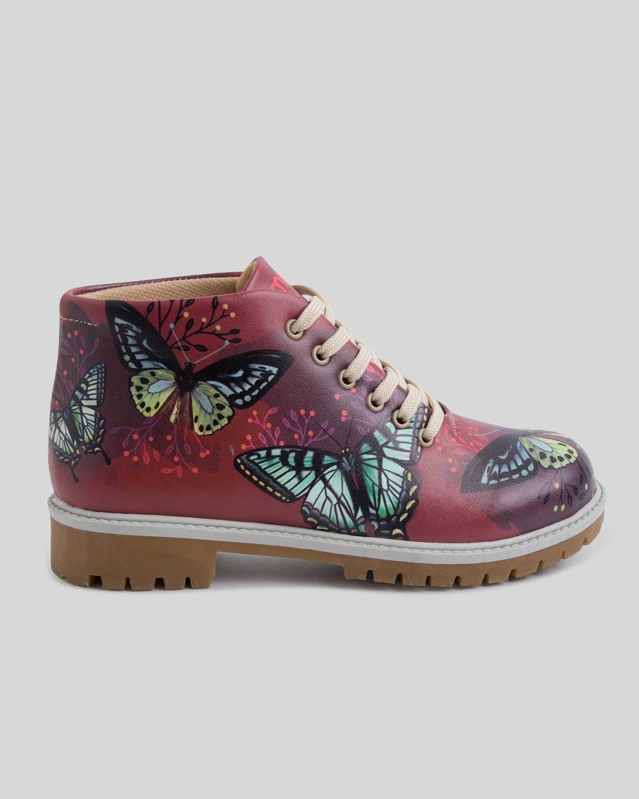 Women Mumka Shoes | Garnet Butterflies Ankle Boots