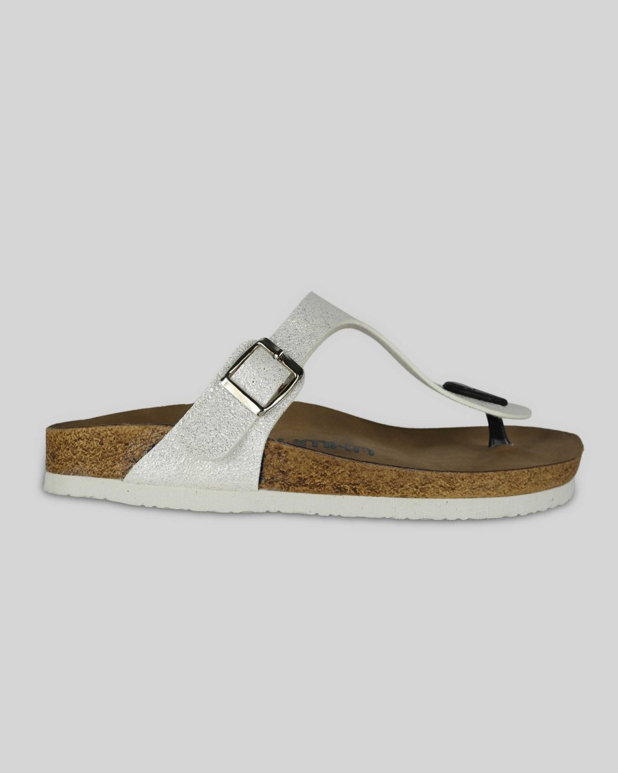 Women Mumka Shoes | White Glitter Sandals