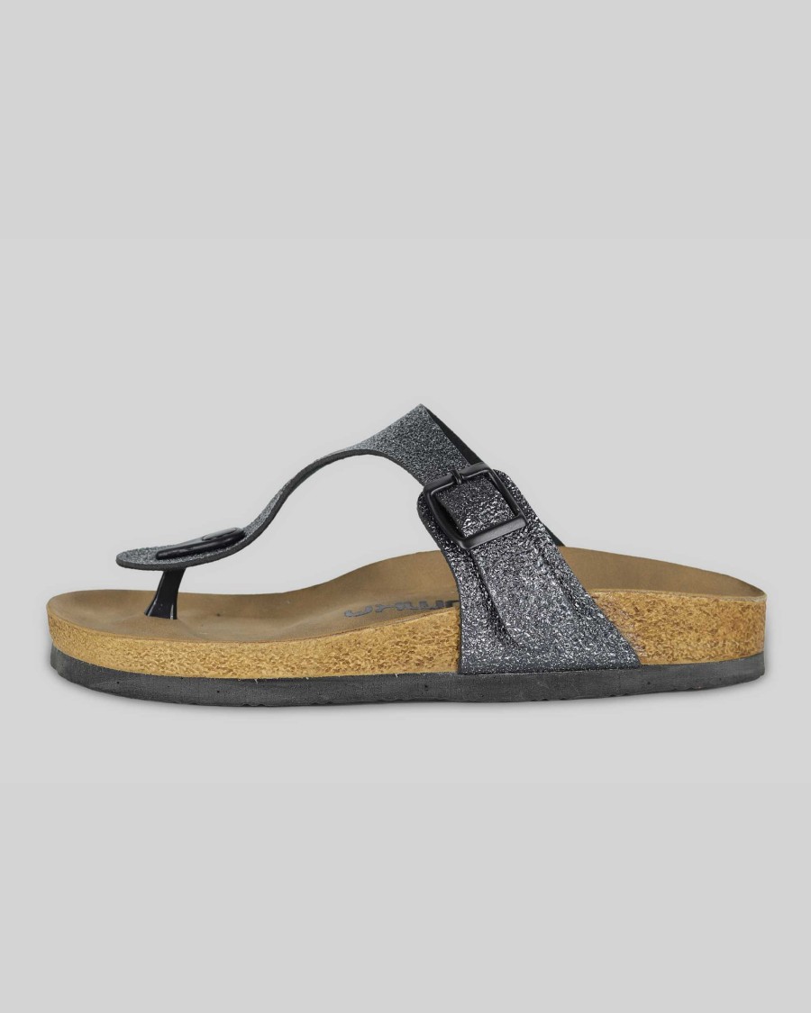 Women Mumka Shoes | Anthracite Glitter Sandals